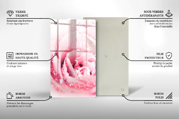 Steklena podloga za rezanje Rosne kapljice in cvet vrtnice