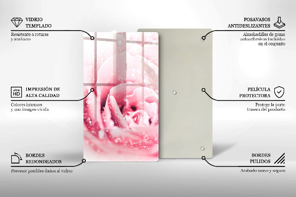 Steklena podloga za rezanje Rosne kapljice in cvet vrtnice