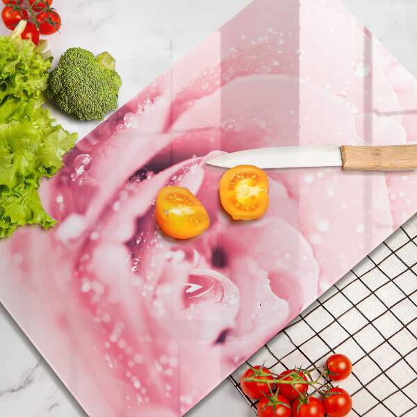 Steklena podloga za rezanje Rosne kapljice in cvet vrtnice