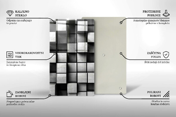 Steklena podloga za rezanje Abstraktni 3D kvadrati