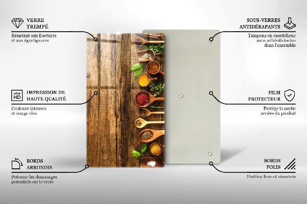 Steklena podloga za rezanje Lesene žlice začimb