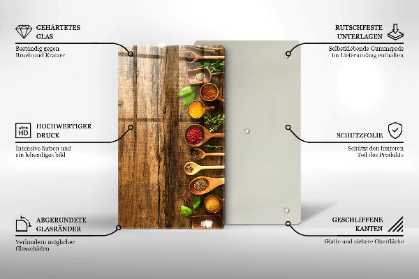 Steklena podloga za rezanje Lesene žlice začimb