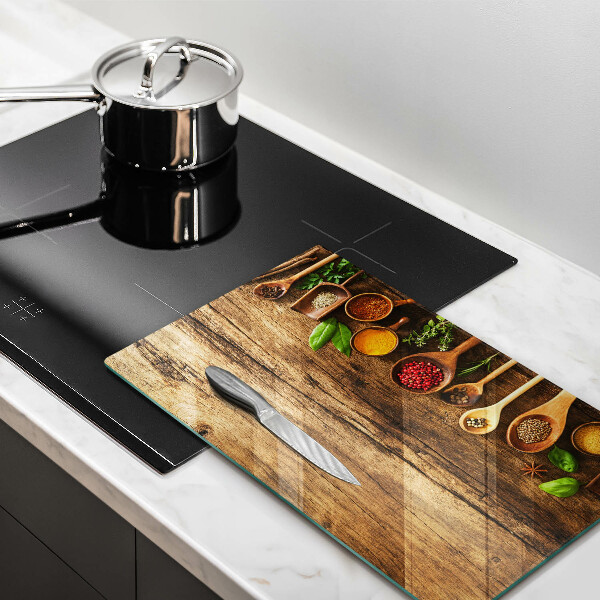 Steklena podloga za rezanje Lesene žlice začimb