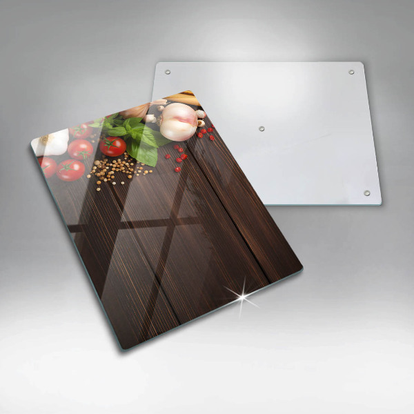 Steklena podloga za rezanje Zelenjava na mizi