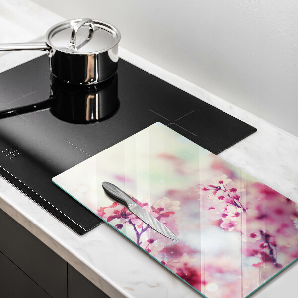 Steklena podloga za rezanje Pomladno roza cvetovi