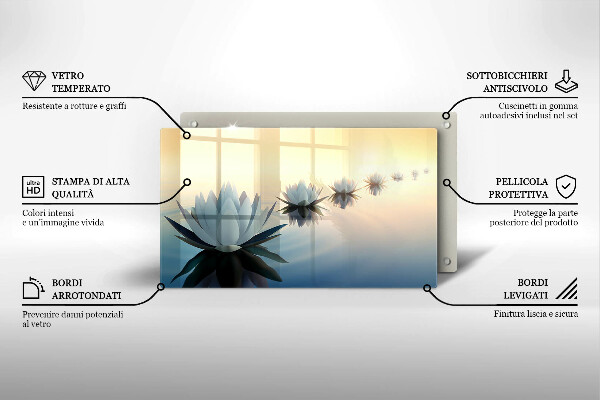 Steklena podloga za rezanje Cvetovi lilije na vodi
