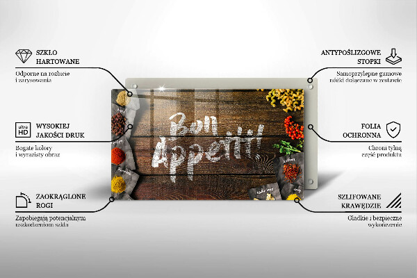 Steklena podloga za rezanje Napisne table Bon Appetit