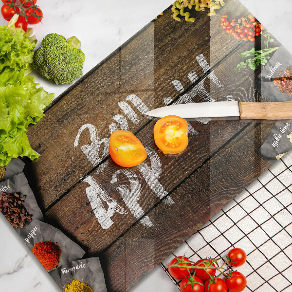 Steklena podloga za rezanje Napisne table Bon Appetit