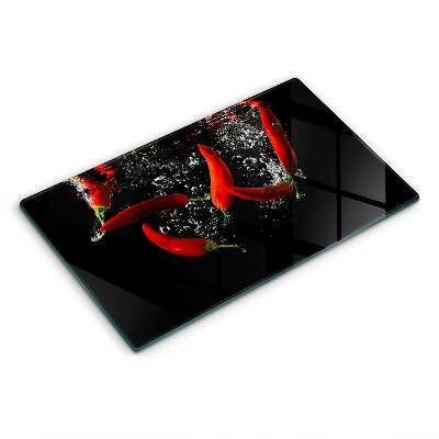 Steklena podloga za rezanje Čili paprike v vodi