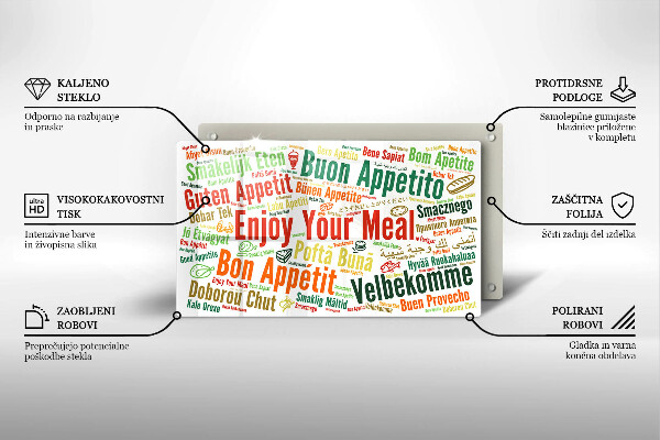 Steklena podloga za rezanje Podnapisi Bon appetit jeziki