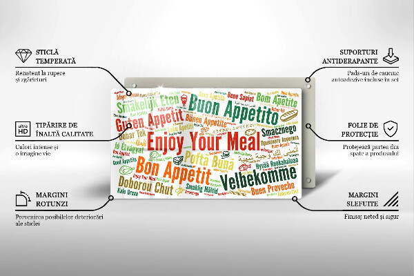 Steklena podloga za rezanje Podnapisi Bon appetit jeziki