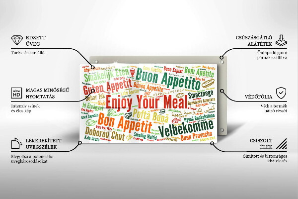 Steklena podloga za rezanje Podnapisi Bon appetit jeziki