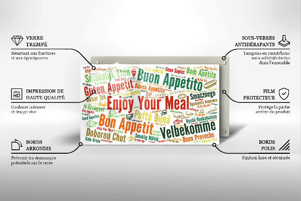 Steklena podloga za rezanje Podnapisi Bon appetit jeziki