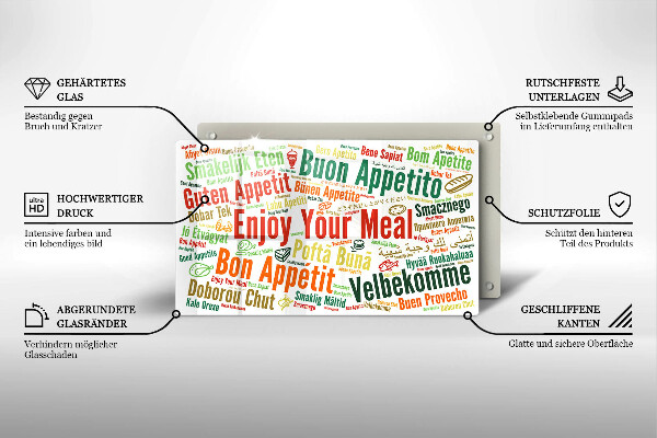 Steklena podloga za rezanje Podnapisi Bon appetit jeziki