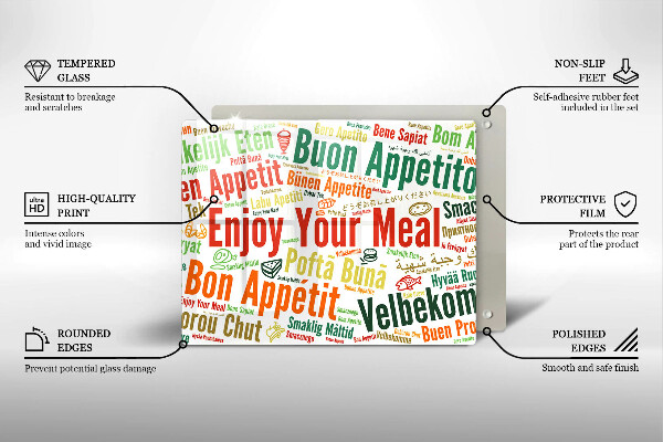 Steklena podloga za rezanje Podnapisi Bon appetit jeziki