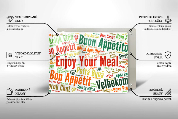 Steklena podloga za rezanje Podnapisi Bon appetit jeziki