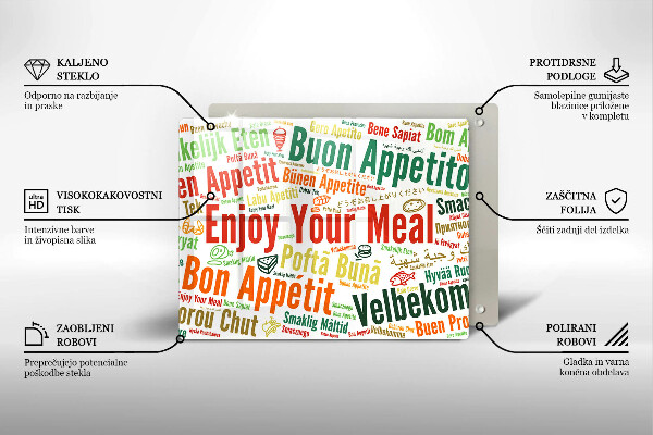 Steklena podloga za rezanje Podnapisi Bon appetit jeziki