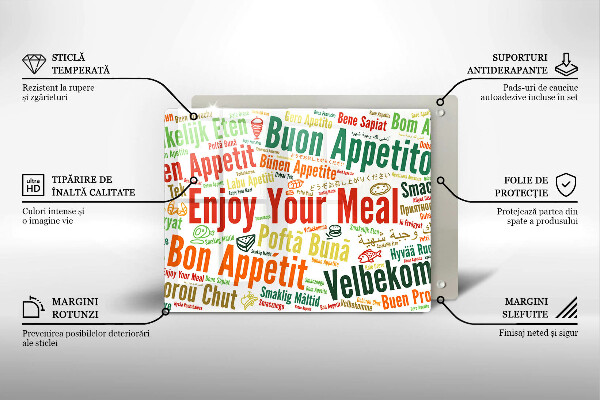 Steklena podloga za rezanje Podnapisi Bon appetit jeziki