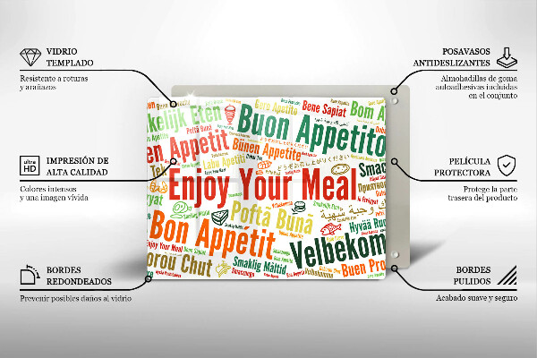Steklena podloga za rezanje Podnapisi Bon appetit jeziki