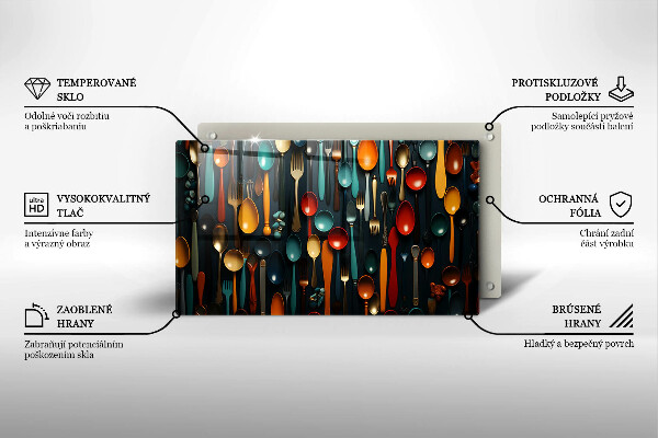 Steklena podloga za rezanje Pisane žlice in vilice