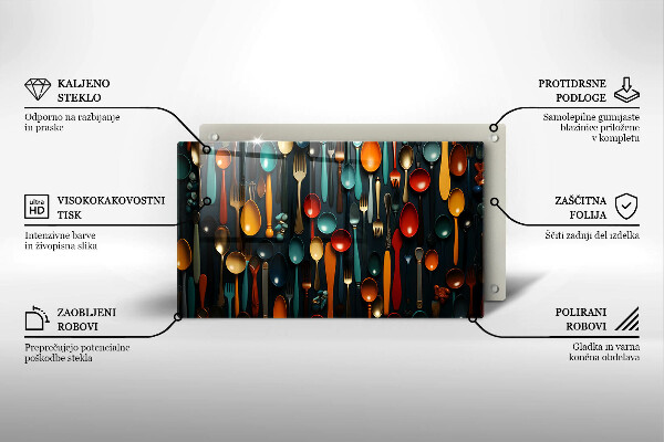 Steklena podloga za rezanje Pisane žlice in vilice