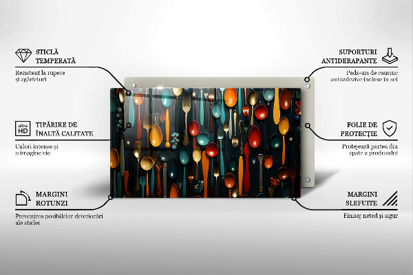 Steklena podloga za rezanje Pisane žlice in vilice