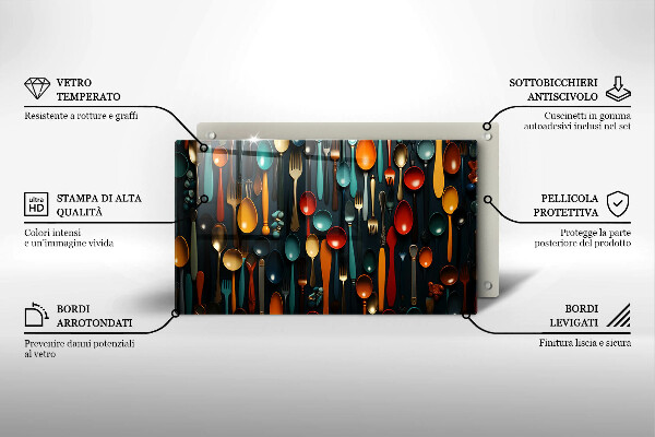 Steklena podloga za rezanje Pisane žlice in vilice