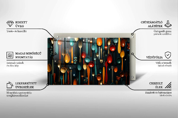 Steklena podloga za rezanje Pisane žlice in vilice