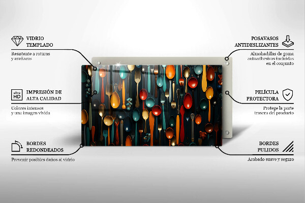 Steklena podloga za rezanje Pisane žlice in vilice