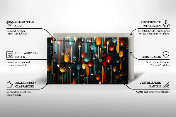 Steklena podloga za rezanje Pisane žlice in vilice