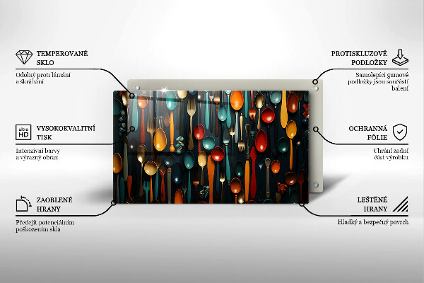 Steklena podloga za rezanje Pisane žlice in vilice