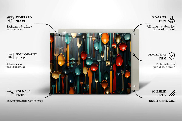 Steklena podloga za rezanje Pisane žlice in vilice