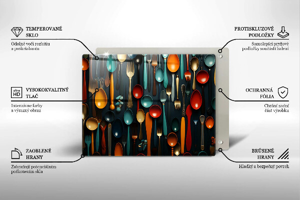 Steklena podloga za rezanje Pisane žlice in vilice