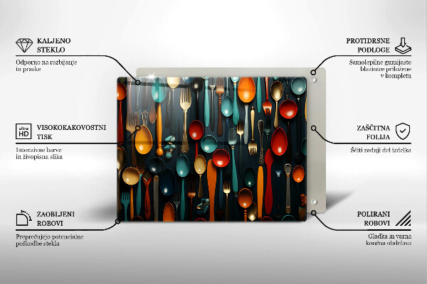 Steklena podloga za rezanje Pisane žlice in vilice