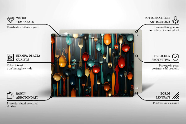 Steklena podloga za rezanje Pisane žlice in vilice