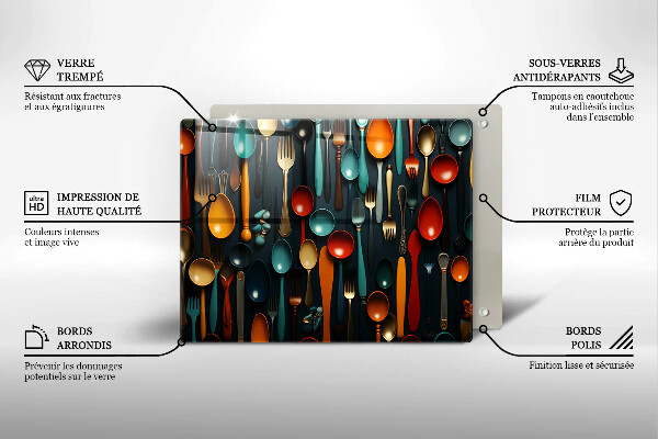 Steklena podloga za rezanje Pisane žlice in vilice