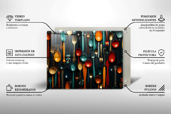 Steklena podloga za rezanje Pisane žlice in vilice