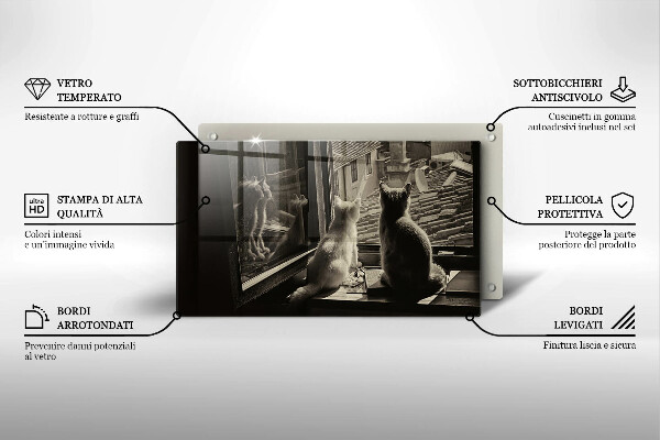 Steklena podloga za rezanje Mačje mesto in okno