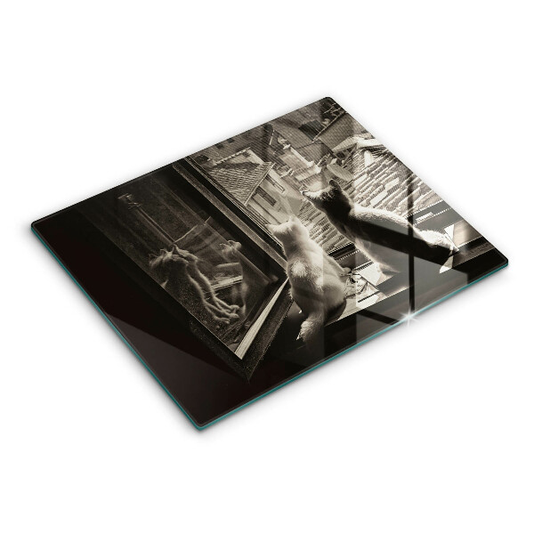 Steklena podloga za rezanje Mačje mesto in okno