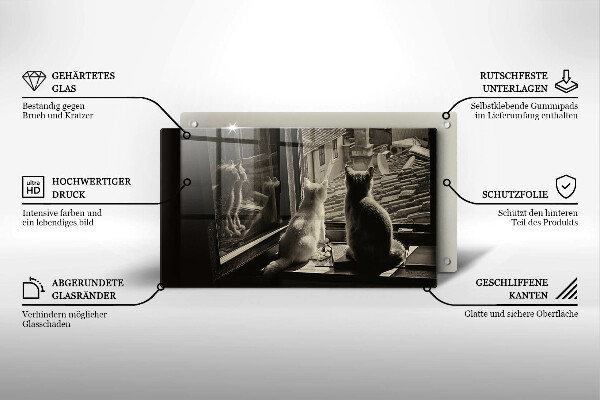 Steklena podloga za rezanje Mačje mesto in okno