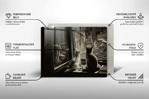 Steklena podloga za rezanje Mačje mesto in okno