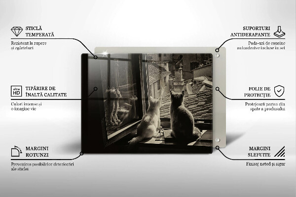 Steklena podloga za rezanje Mačje mesto in okno