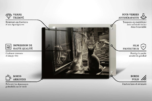 Steklena podloga za rezanje Mačje mesto in okno