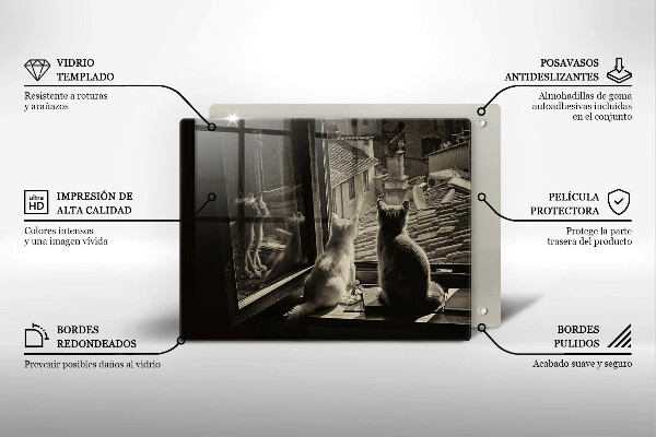 Steklena podloga za rezanje Mačje mesto in okno