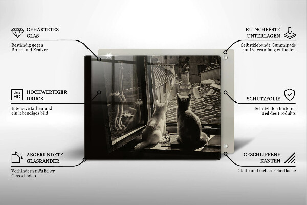 Steklena podloga za rezanje Mačje mesto in okno