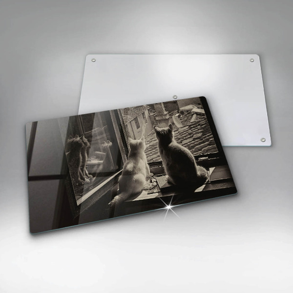 Steklena podloga za rezanje Mačje mesto in okno