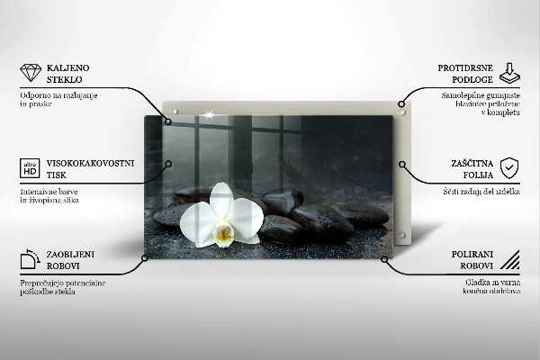 Steklena podloga za rezanje Beli cvetovi zen kamni