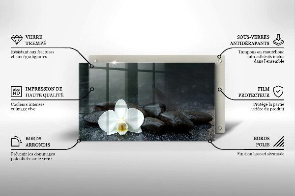 Steklena podloga za rezanje Beli cvetovi zen kamni