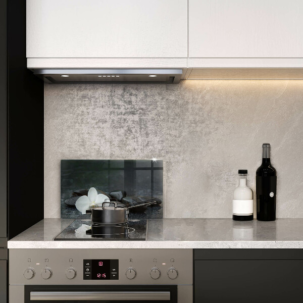 Steklena podloga za rezanje Beli cvetovi zen kamni