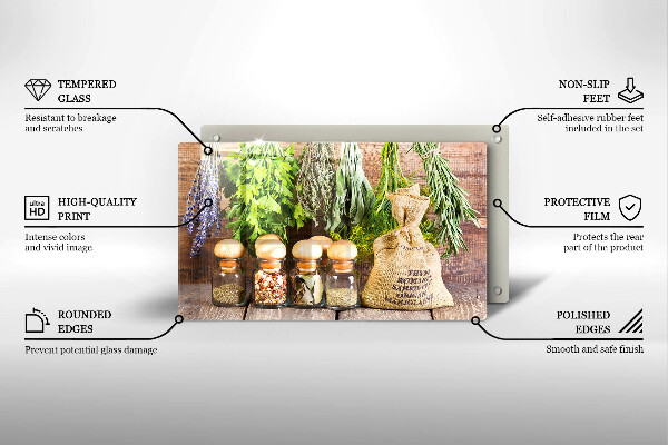 Steklena podloga za rezanje Zelišča začimbe in les